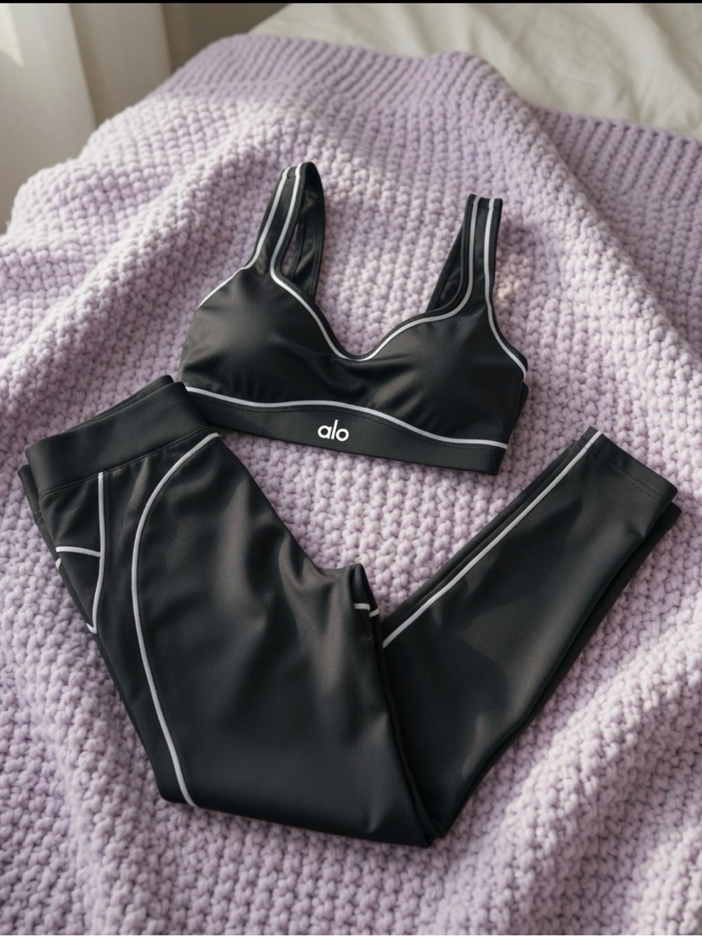 ALO Yoga Workout Set Black with White Trim